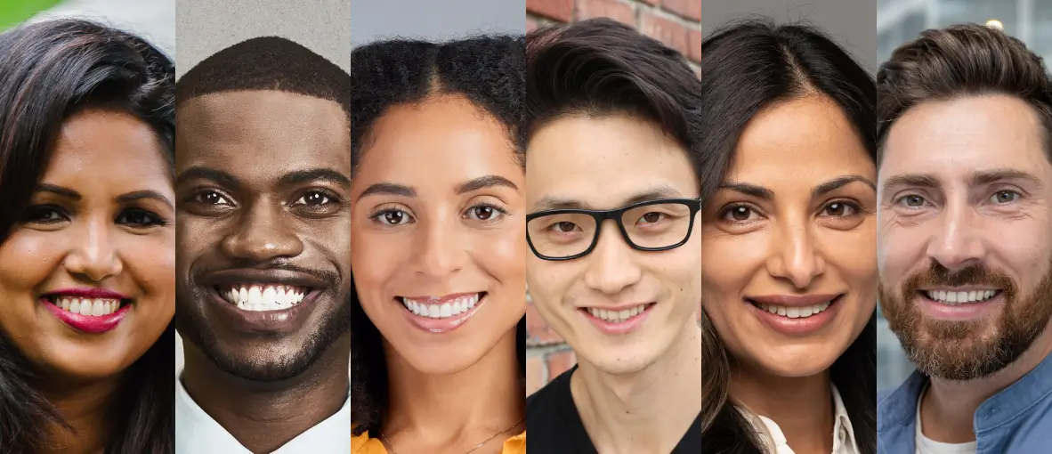 Six smiling faces of people happy to be working for Office of Technology Services.